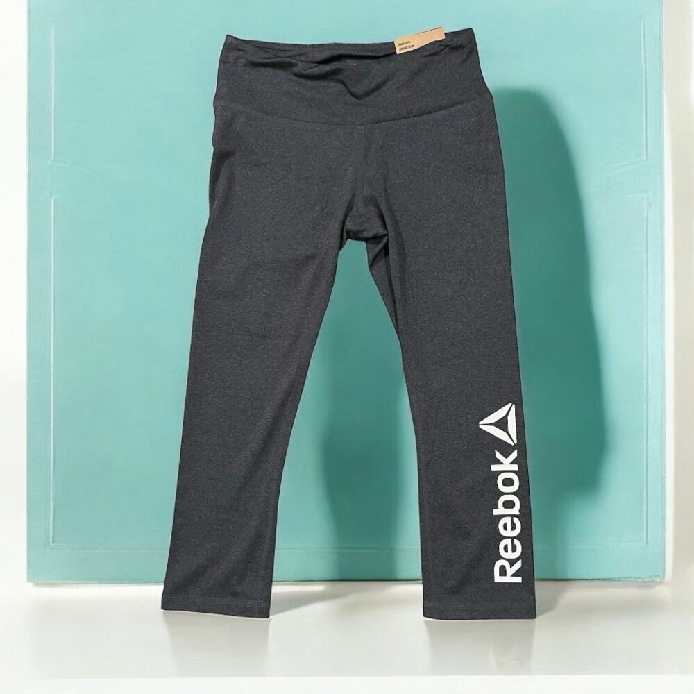 Reebok Charcoal Heather Capri Leggings Gym Yoga Running Stretch Women's XS